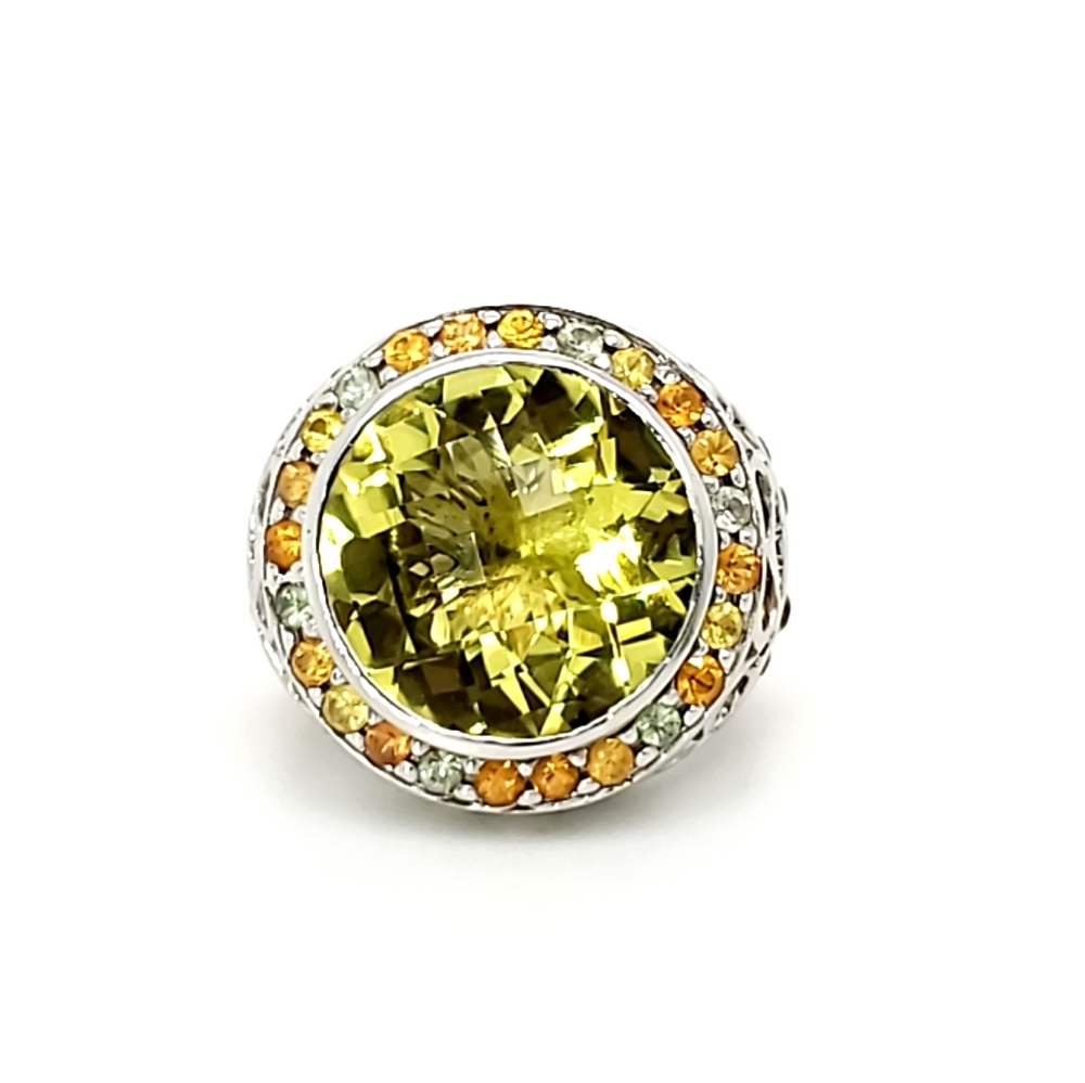 ⚫ Multi-Colored Sapphire & Lemon Quartz Sterling Silver Ring